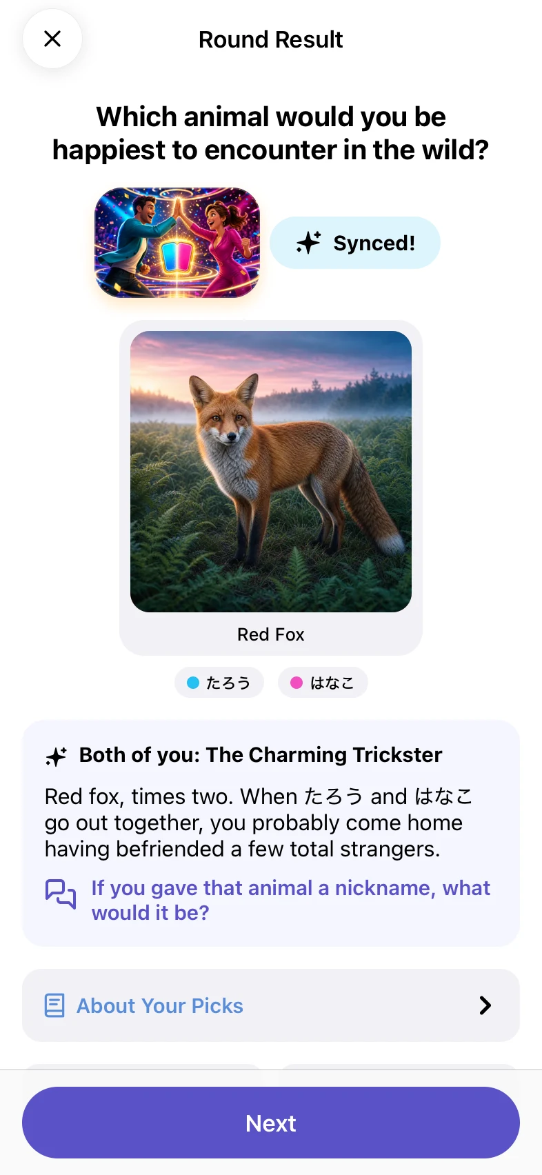 MindMatch choice result